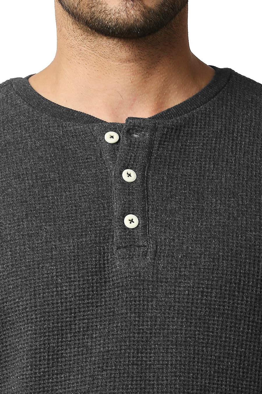 BASICS MUSCLE FIT CHARCOAL HEATHER HENLEY T-SHIRT