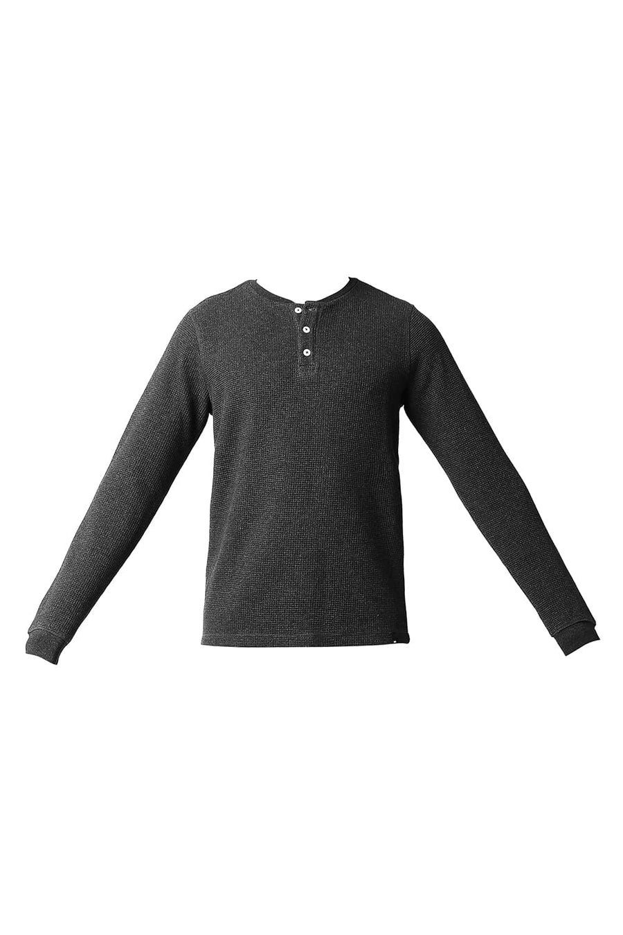 BASICS MUSCLE FIT CHARCOAL HEATHER HENLEY T-SHIRT