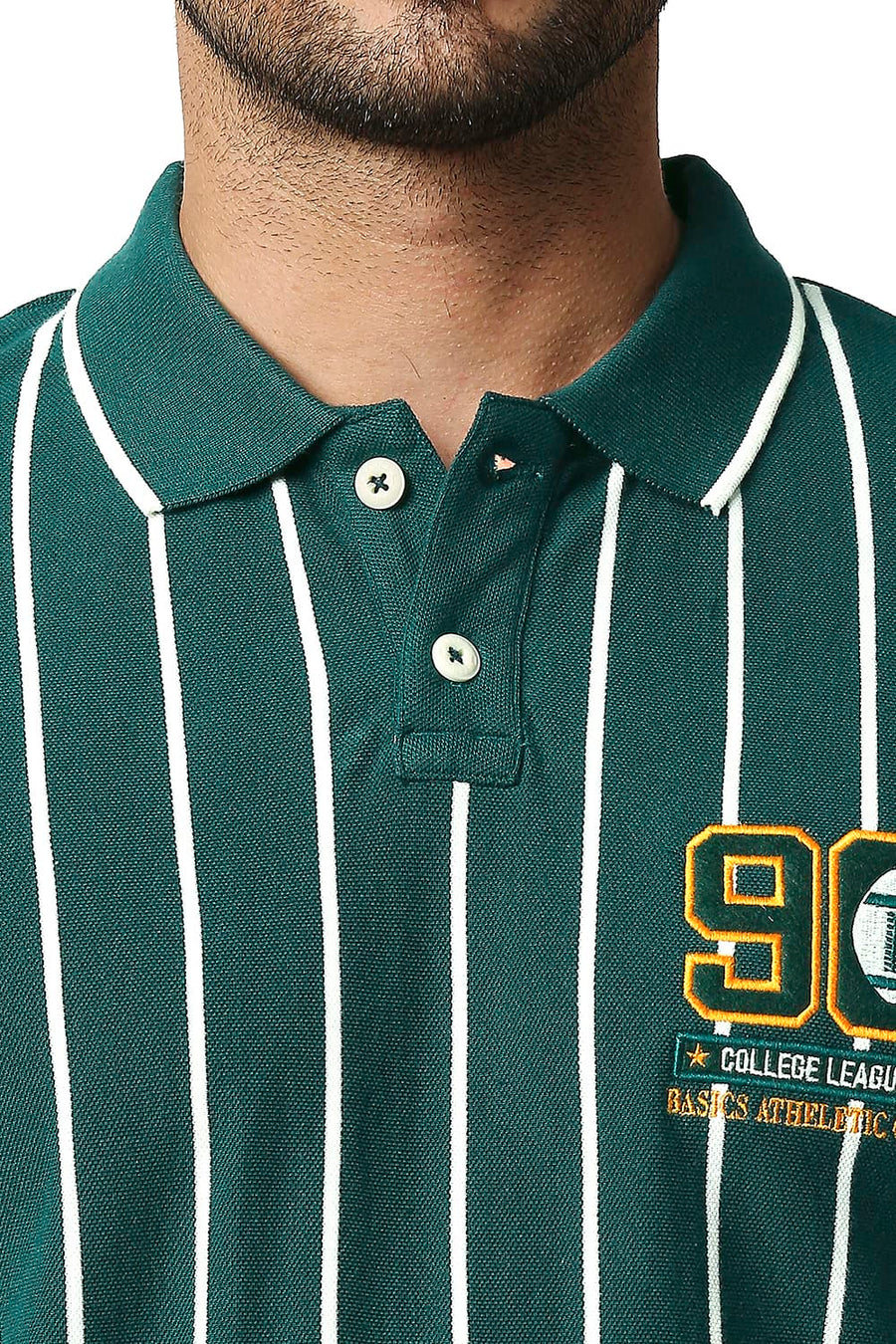 BASICS MUSCLE FIT JUNE BUG POLO STRIPE T-SHIRT