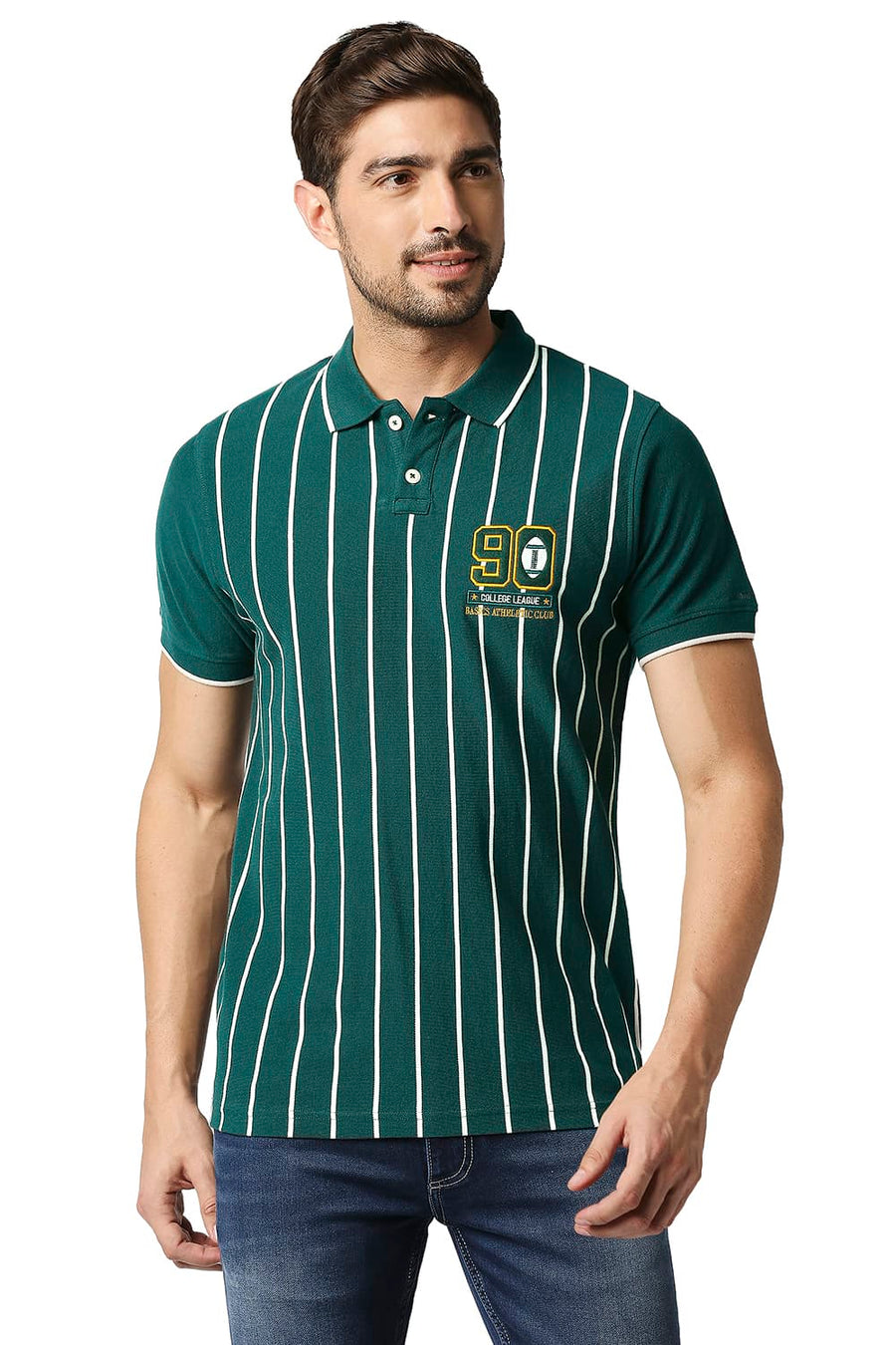 BASICS MUSCLE FIT JUNE BUG POLO STRIPE T-SHIRT