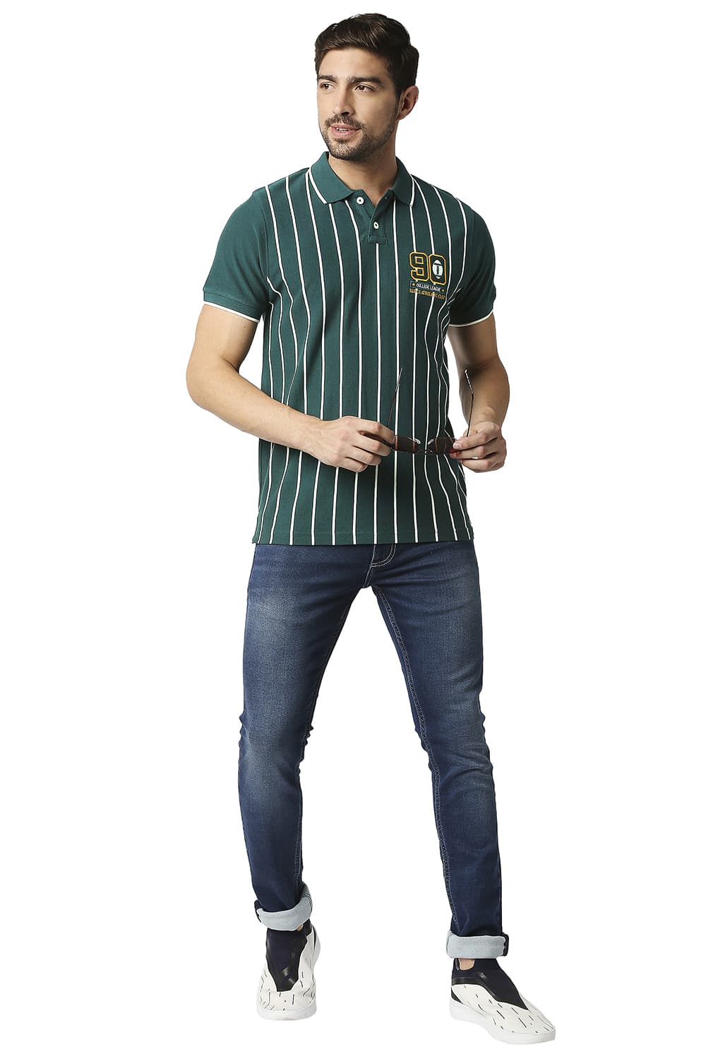 BASICS MUSCLE FIT POLO STRIPE T-SHIRT