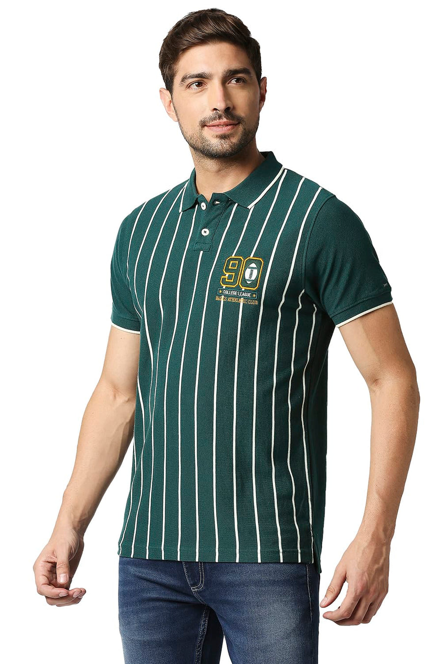 BASICS MUSCLE FIT JUNE BUG POLO STRIPE T-SHIRT