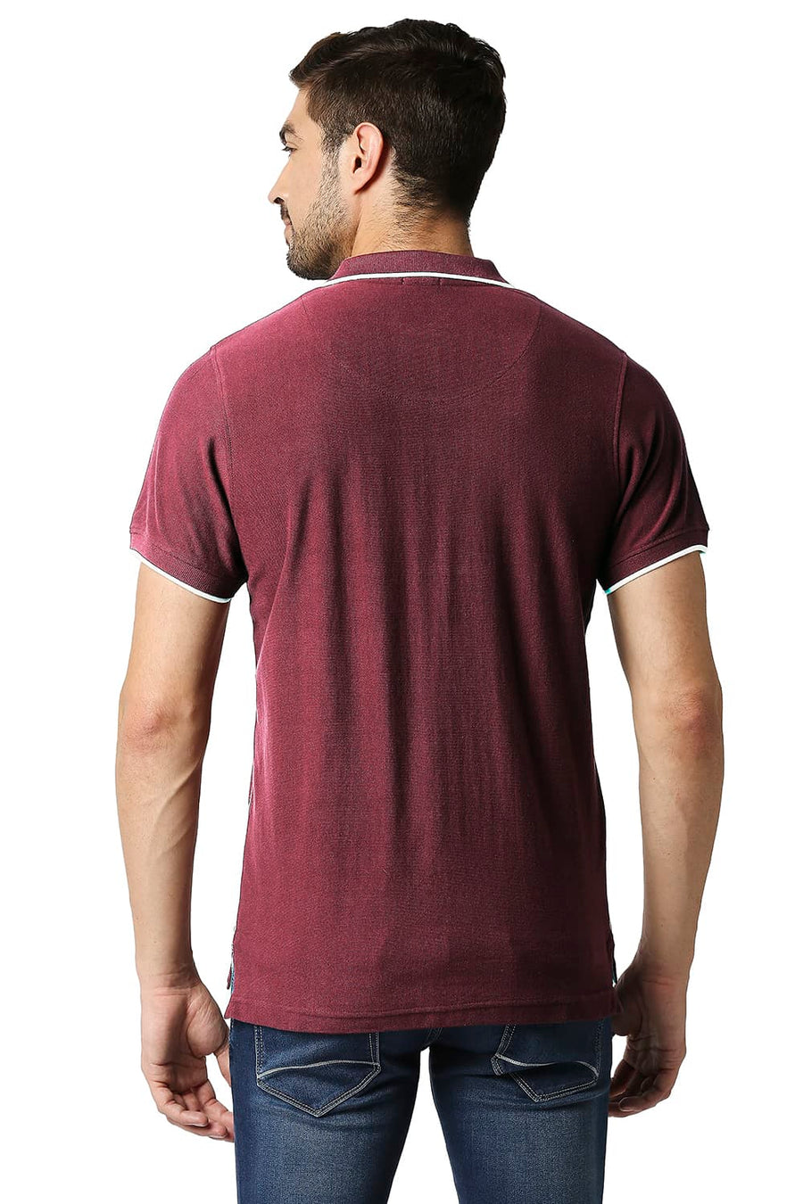BASICS MUSCLE FIT MAROON BANNER POLO STRIPE T-SHIRT