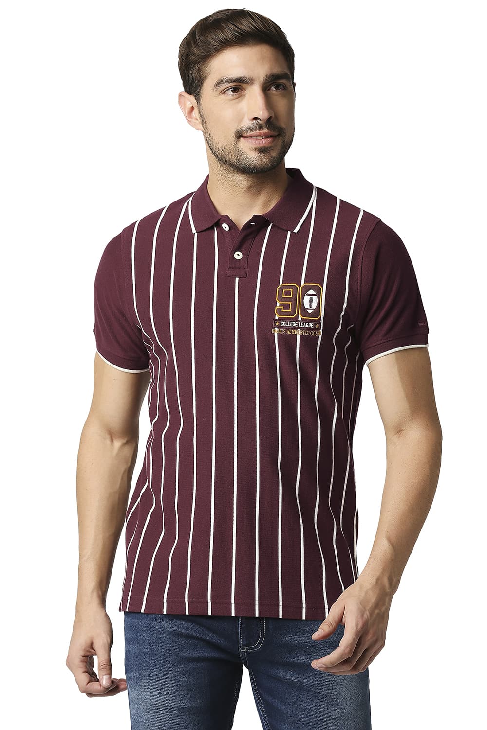 BASICS MUSCLE FIT POLO STRIPE T-SHIRT