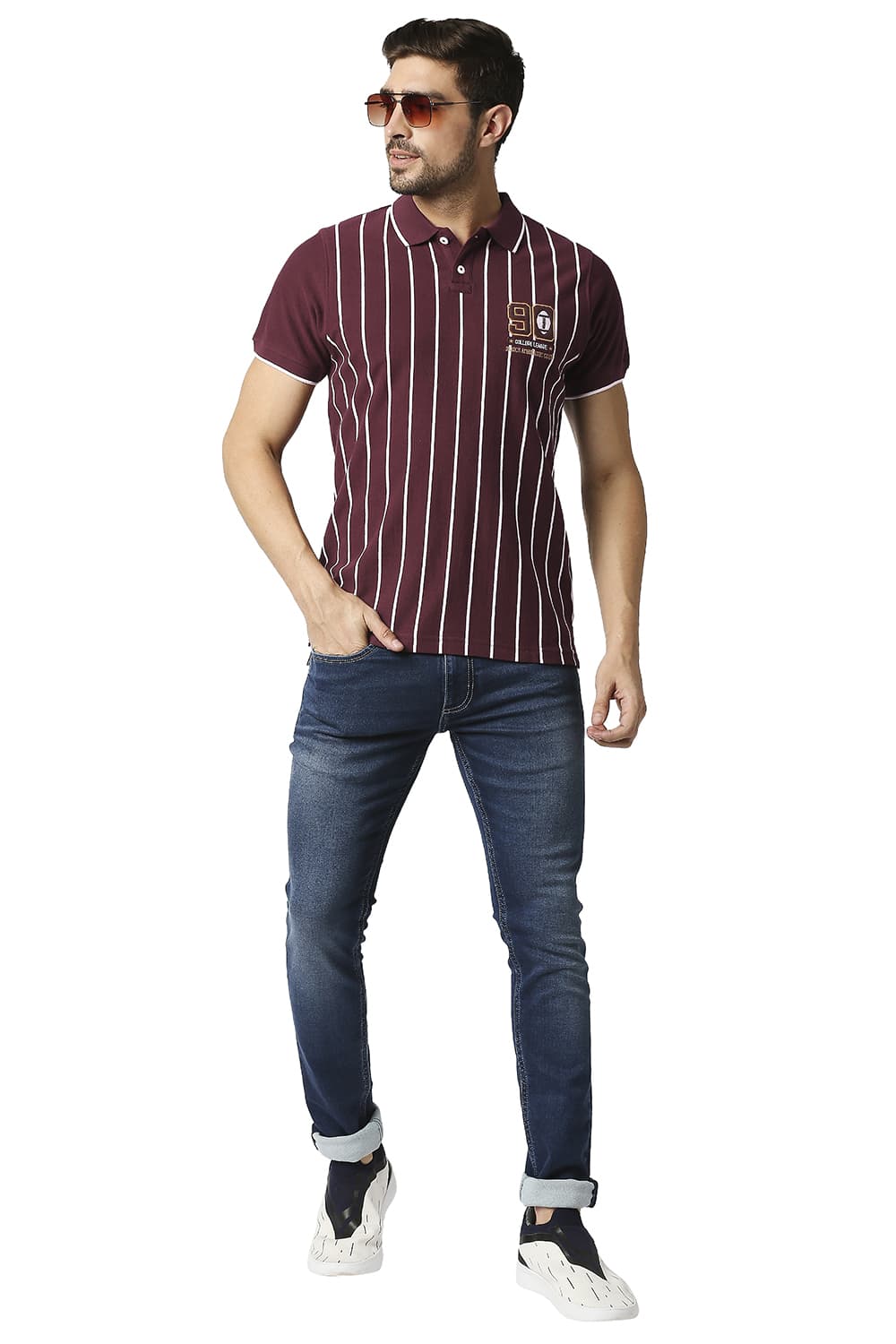 BASICS MUSCLE FIT POLO STRIPE T-SHIRT