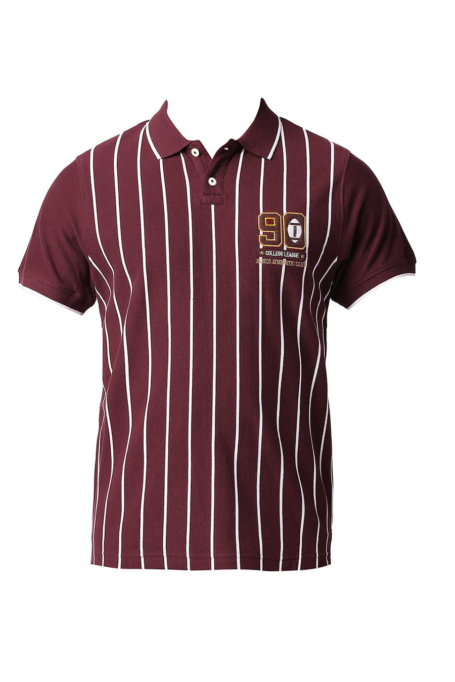 BASICS MUSCLE FIT MAROON BANNER POLO STRIPE T-SHIRT