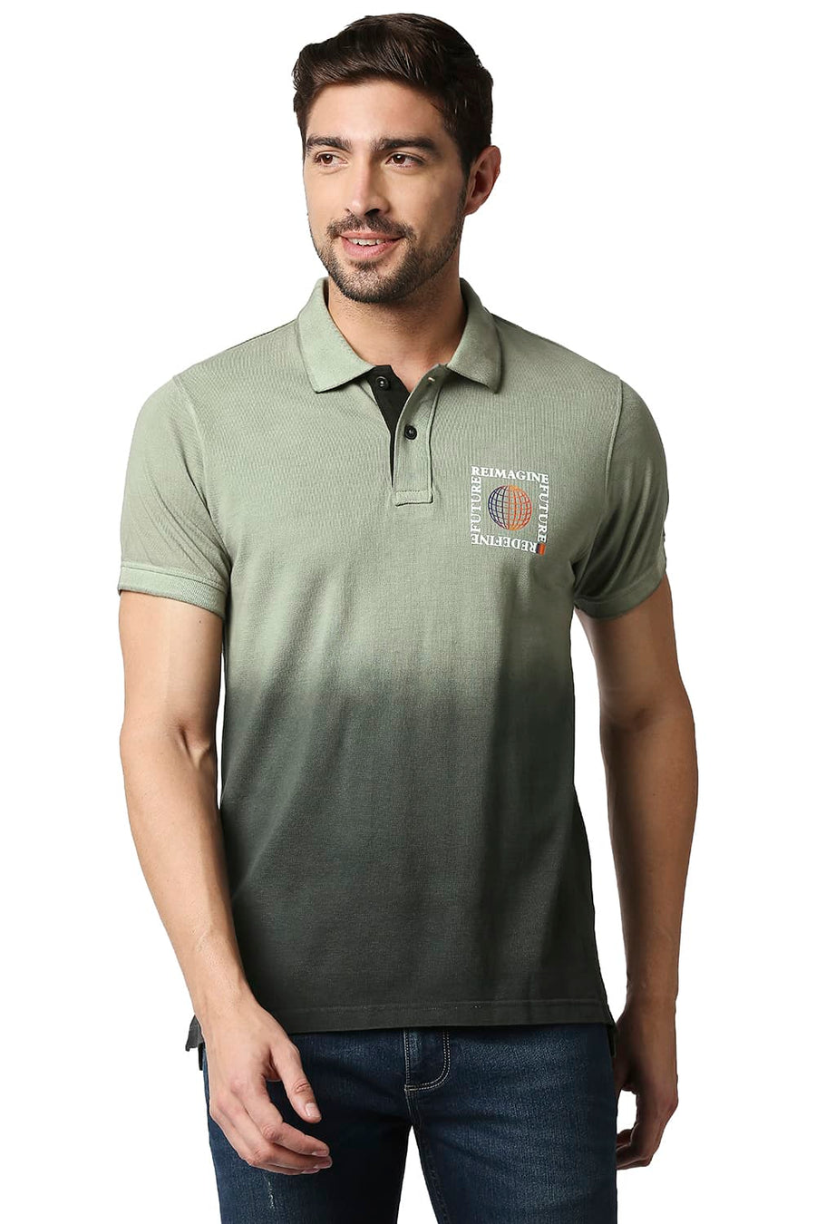 BASICS MUSCLE FIT JUNGLE GREEN POLO T-SHIRT