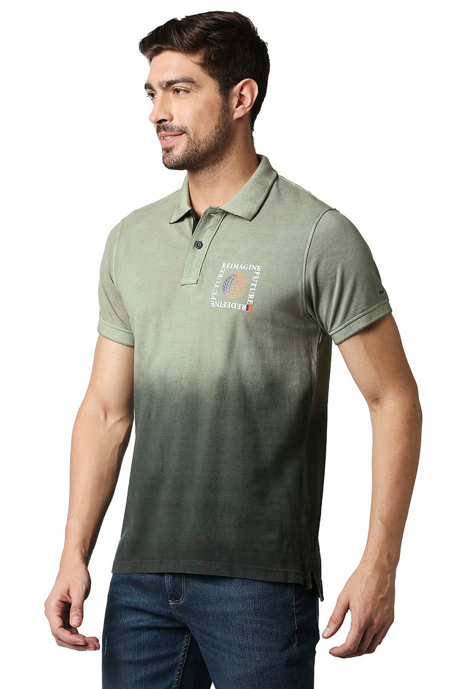 BASICS MUSCLE FIT JUNGLE GREEN POLO T-SHIRT