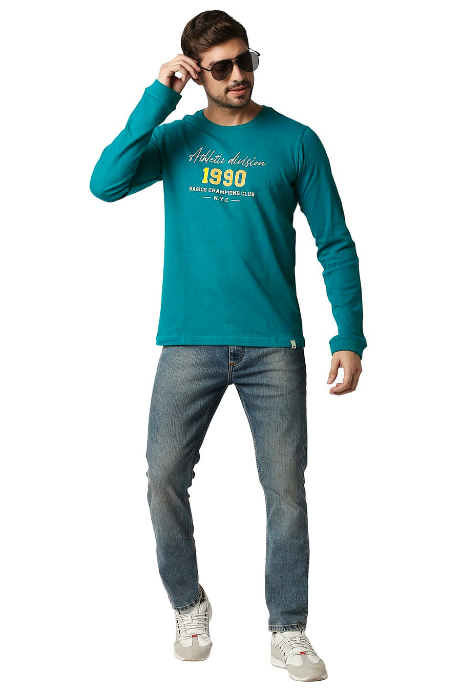 BASICS MUSCLE FIT KAYAKING GREEN CREW T-SHIRT