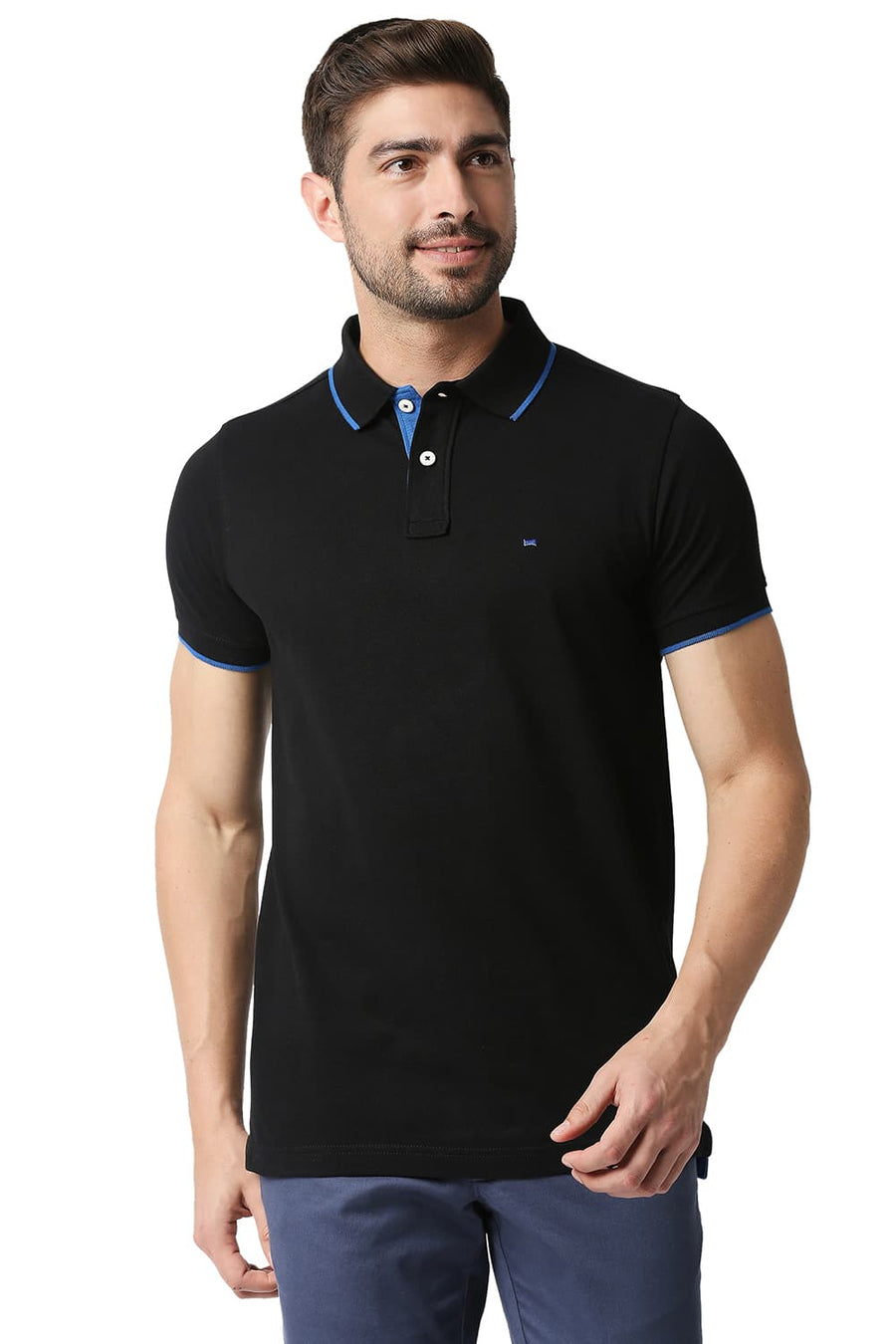 BASICS MUSCLE FIT BLACK BEAUTY POLO T-SHIRT