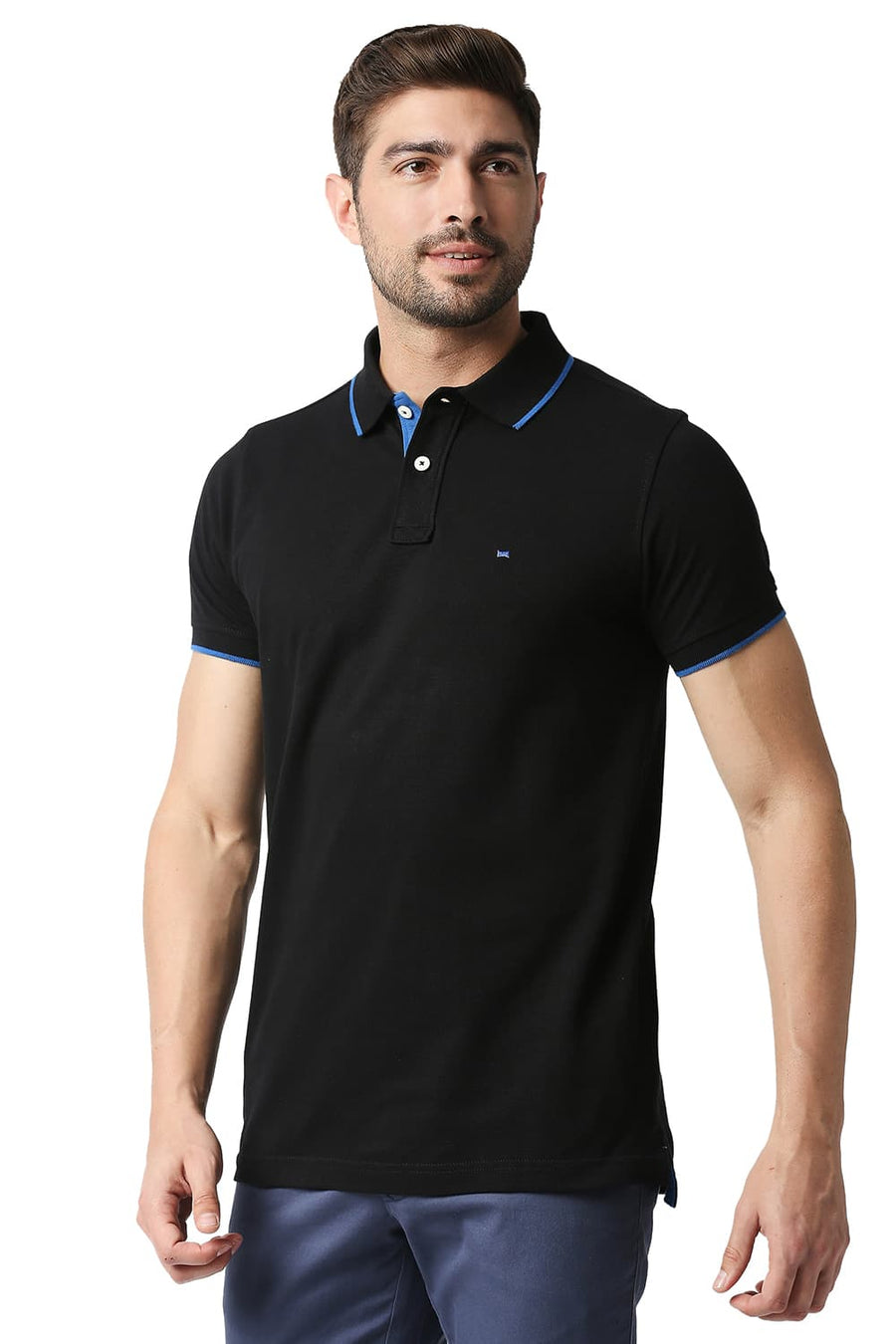 BASICS MUSCLE FIT BLACK BEAUTY POLO T-SHIRT