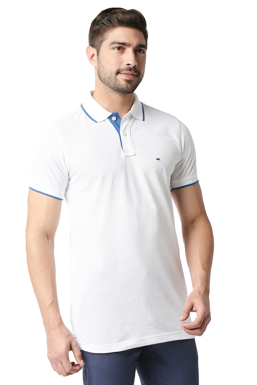 BASICS MUSCLE FIT BRIGHT WHITE POLO T-SHIRT