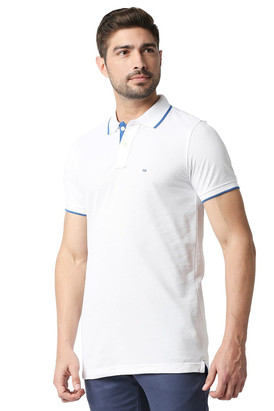 BASICS MUSCLE FIT BRIGHT WHITE POLO T-SHIRT