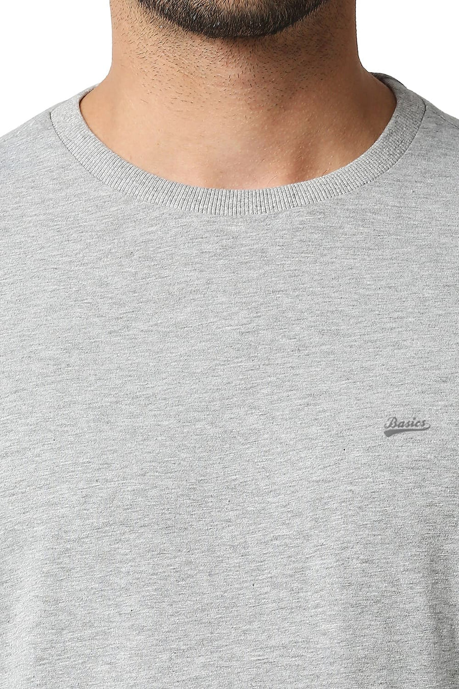 BASICS MUSCLE FIT HEATHER GREY CREW NECK T-SHIRTS