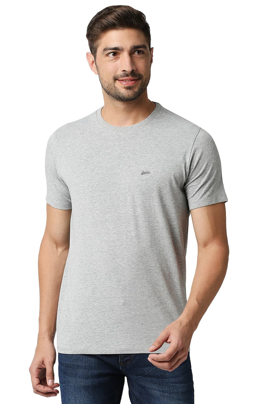 BASICS MUSCLE FIT HEATHER GREY CREW NECK T-SHIRTS