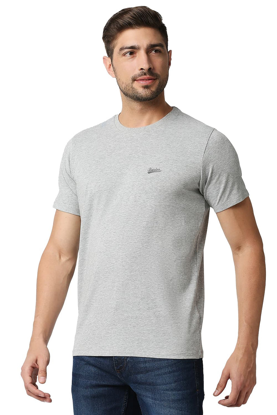 BASICS MUSCLE FIT HEATHER GREY CREW NECK T-SHIRTS