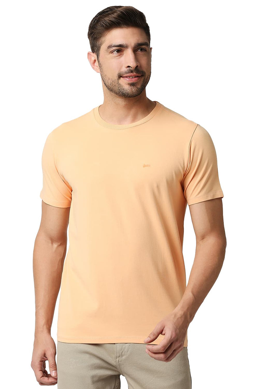 BASICS MUSCLE FIT CREAM BLUSH CREW NECK T-SHIRTS