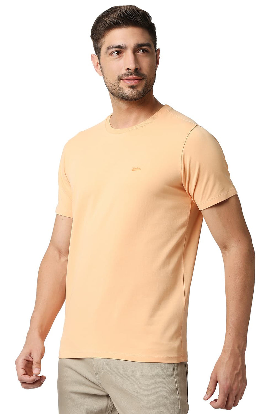 BASICS MUSCLE FIT CREAM BLUSH CREW NECK T-SHIRTS