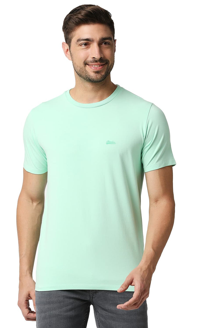 BASICS MUSCLE FIT BROOK GREEN CREW NECK T-SHIRTS