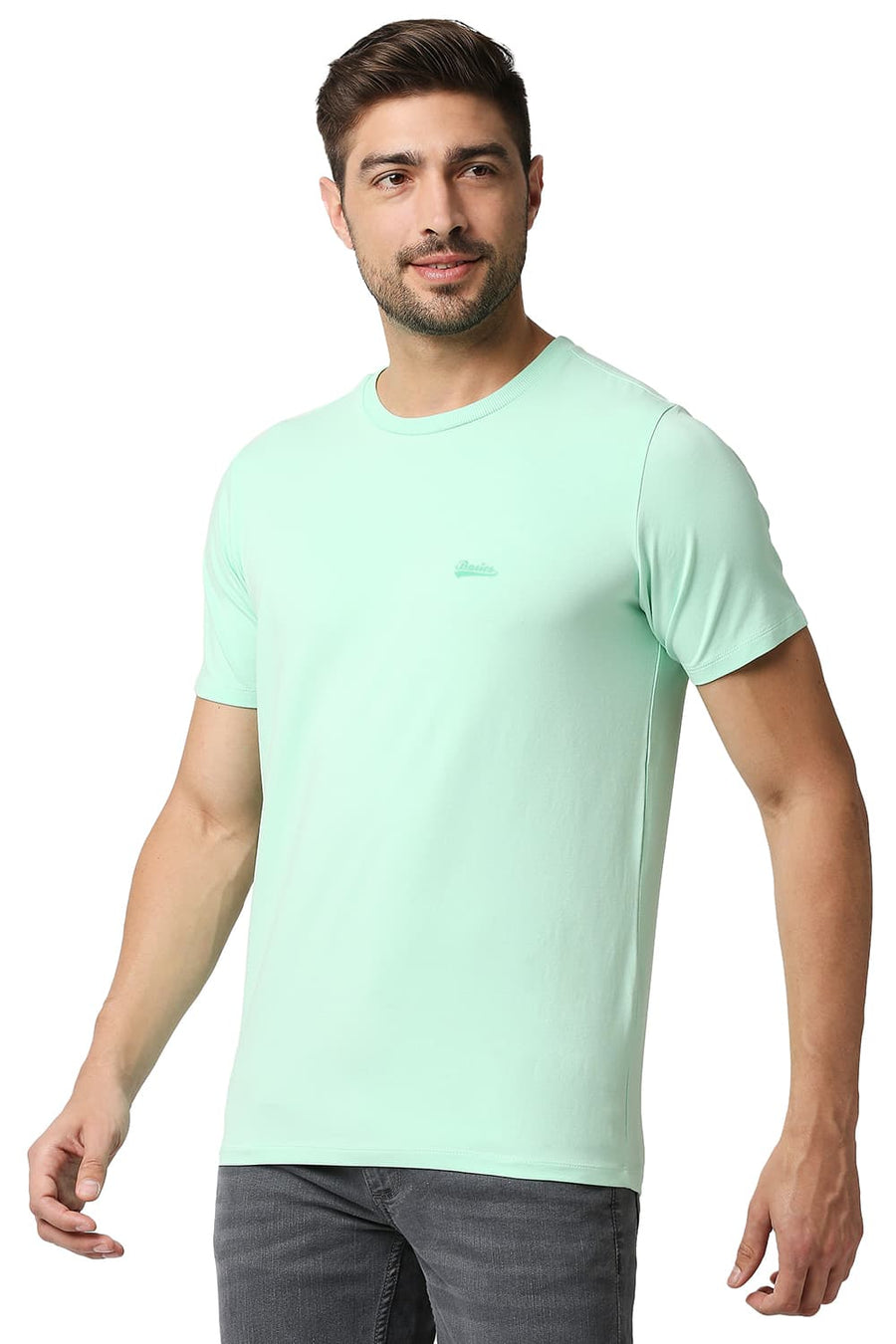 BASICS MUSCLE FIT BROOK GREEN CREW NECK T-SHIRTS