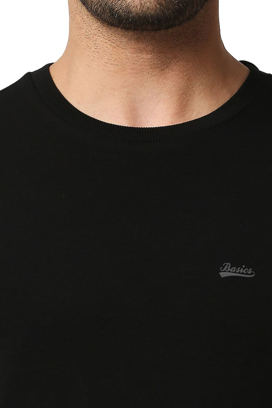 BASICS MUSCLE FIT JET BLACK CREW NECK T-SHIRTS