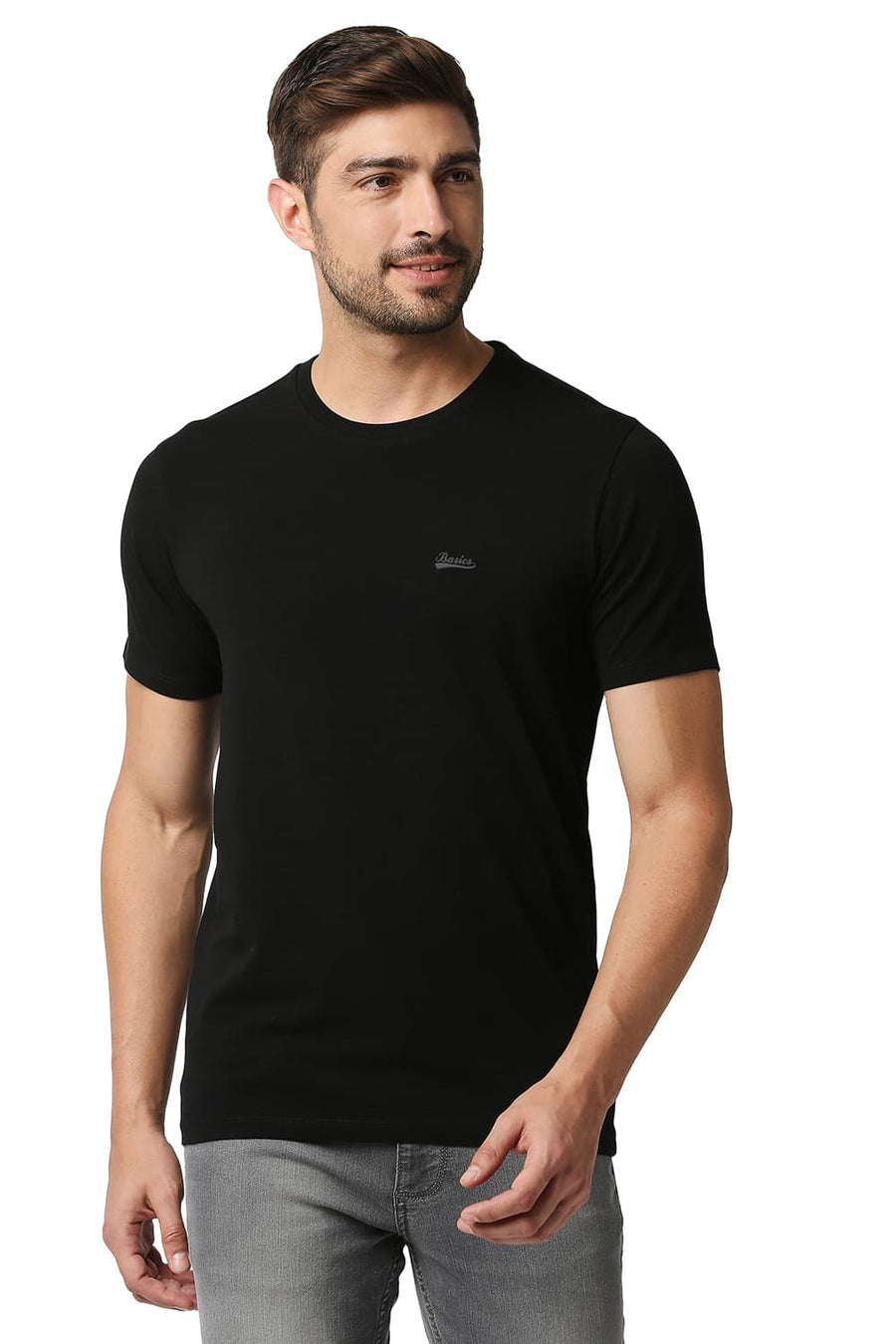 BASICS MUSCLE FIT JET BLACK CREW NECK T-SHIRTS