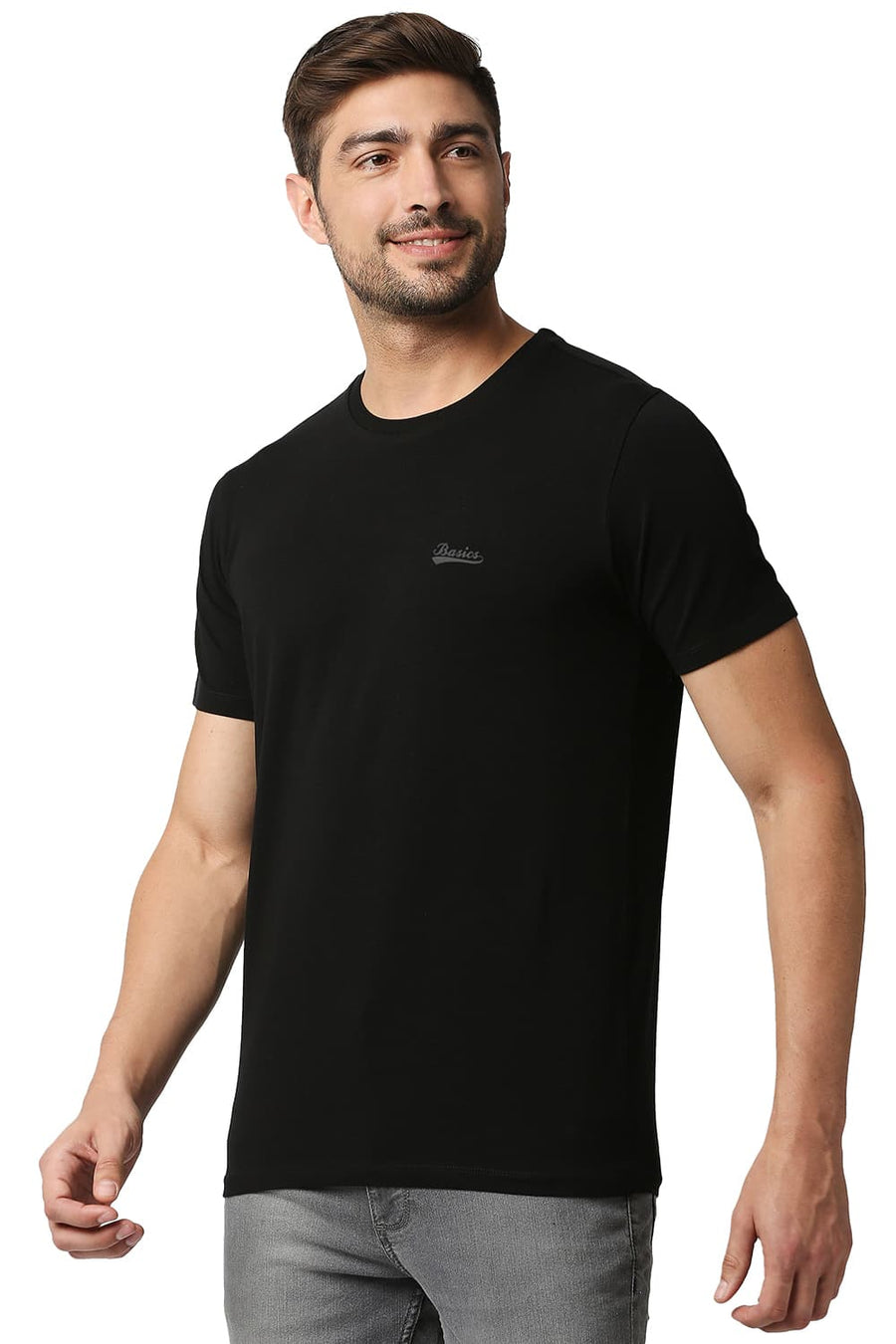 BASICS MUSCLE FIT JET BLACK CREW NECK T-SHIRTS