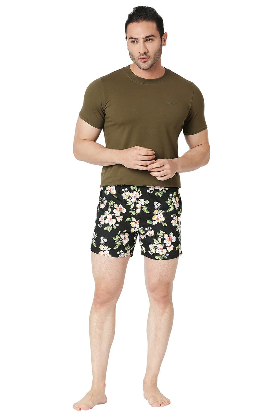 BASICS SLIM FIT JET BLACK COTTON PRINTED BOXER SHORTS