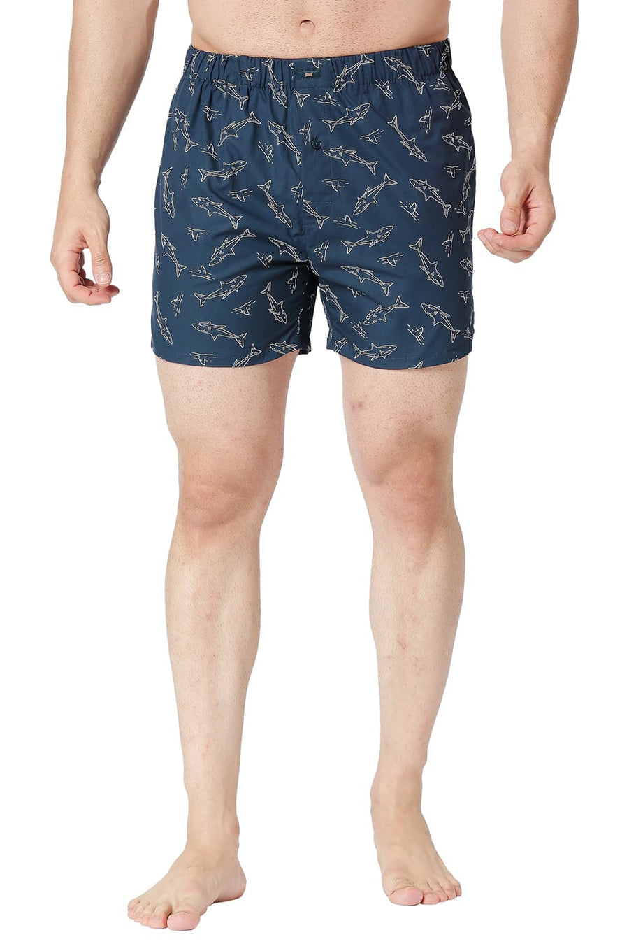 BASICS SLIM FIT ENSIGN NAVY COTTON PRINTED BOXER SHORTS