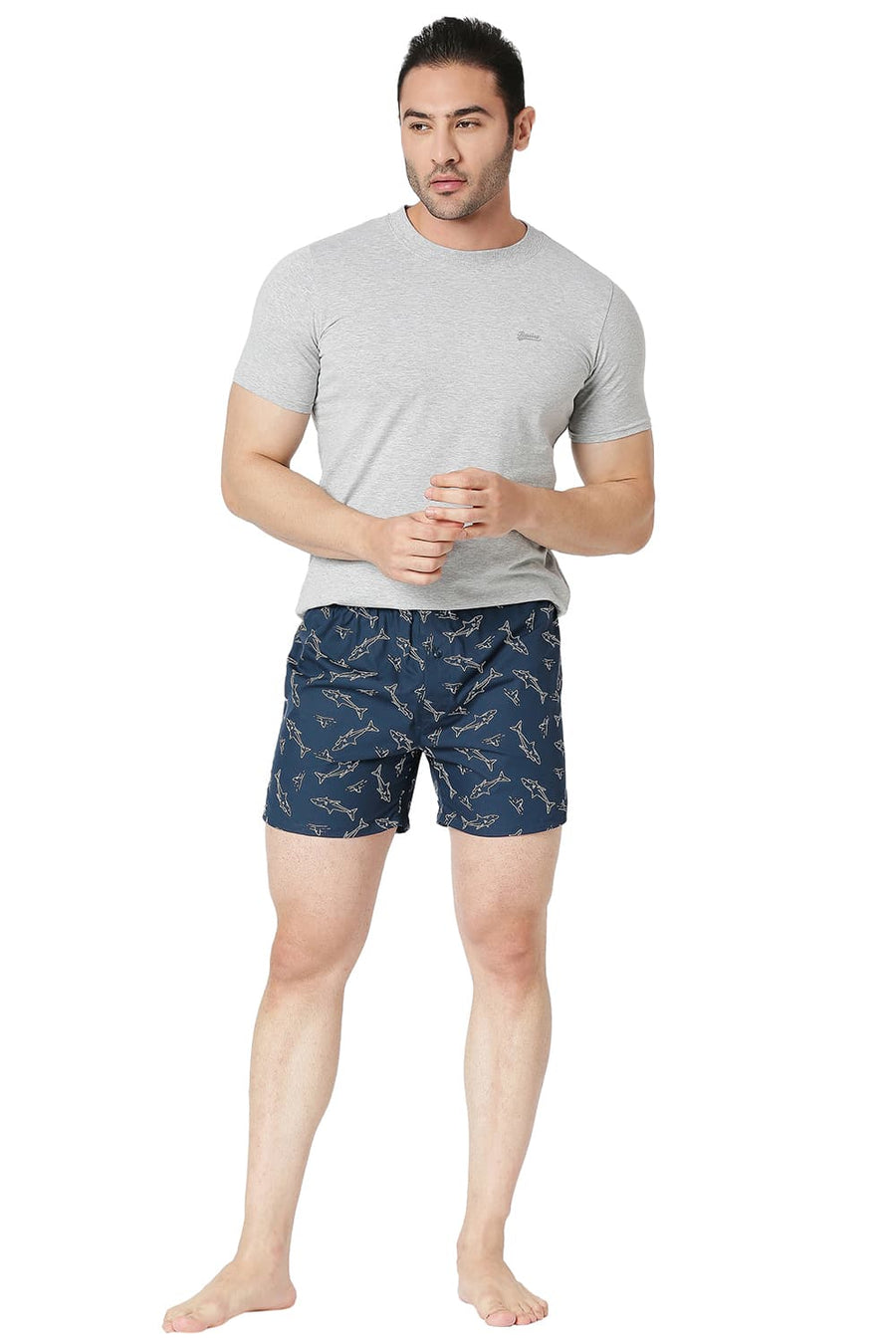 BASICS SLIM FIT ENSIGN NAVY COTTON PRINTED BOXER SHORTS