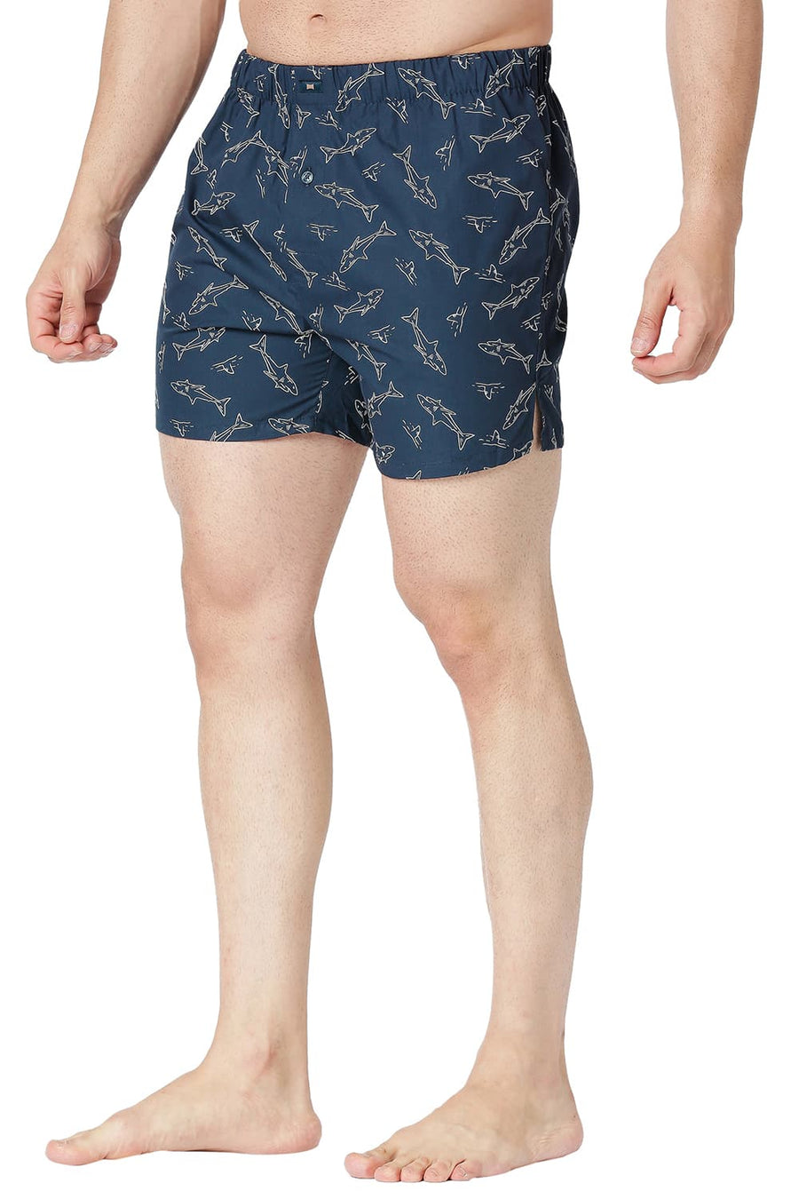 BASICS SLIM FIT ENSIGN NAVY COTTON PRINTED BOXER SHORTS