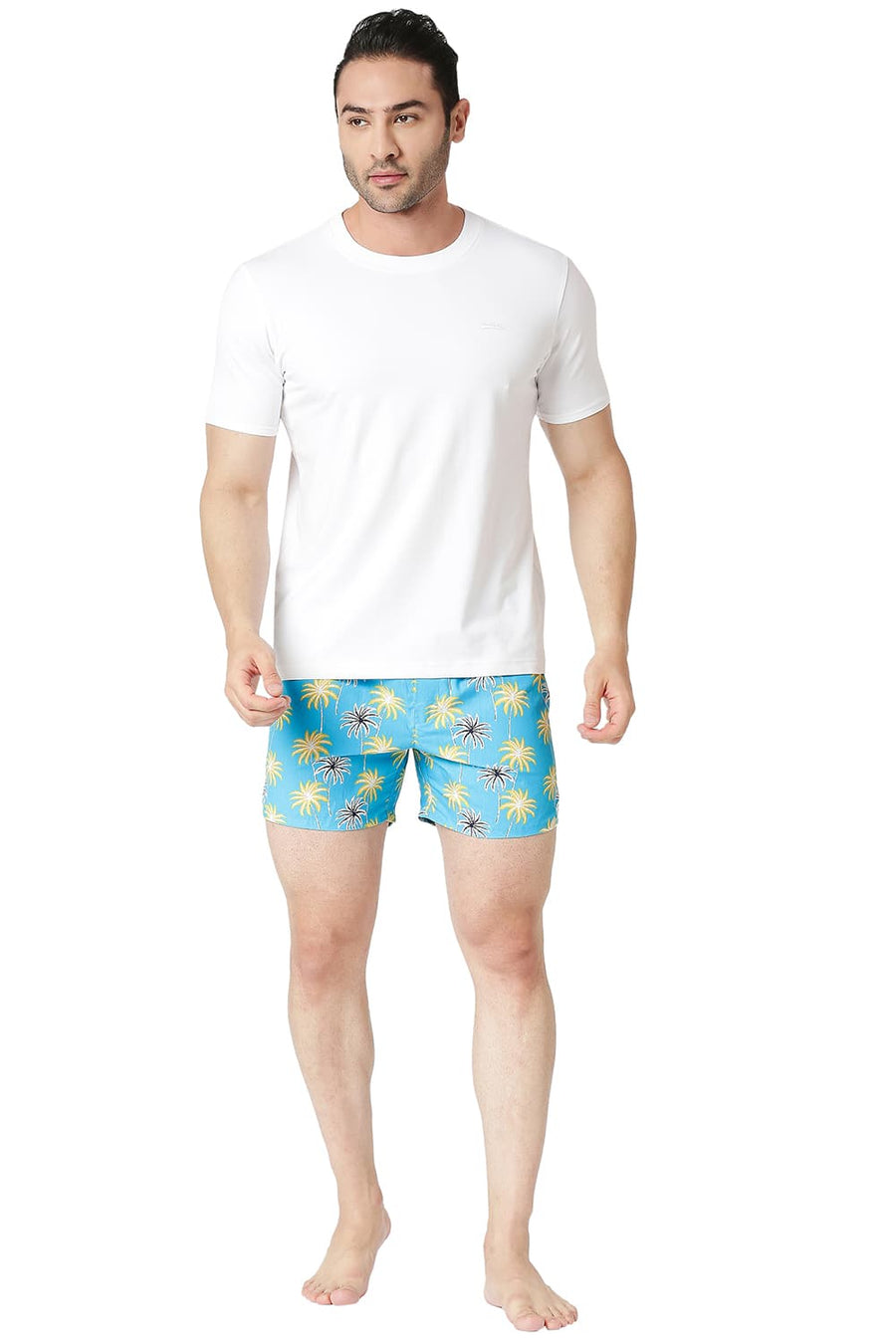 BASICS SLIM FIT RIVER TURQUOISE COTTON PRINTED BOXER SHORTS