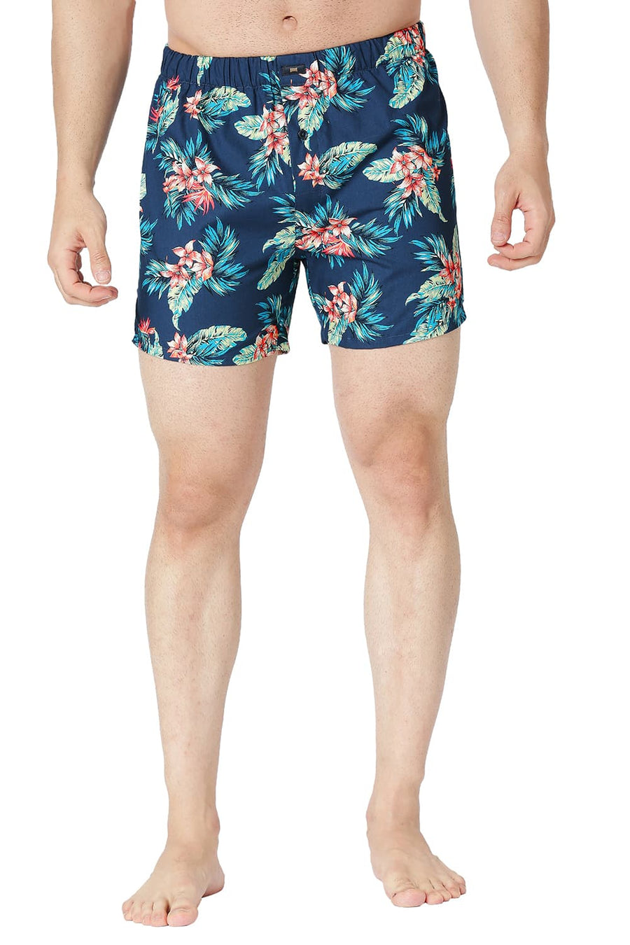 BASICS SLIM FIT VALLARTA TEAL COTTON PRINTED BOXER SHORTS