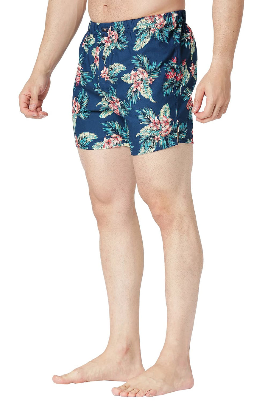 BASICS SLIM FIT VALLARTA TEAL COTTON PRINTED BOXER SHORTS