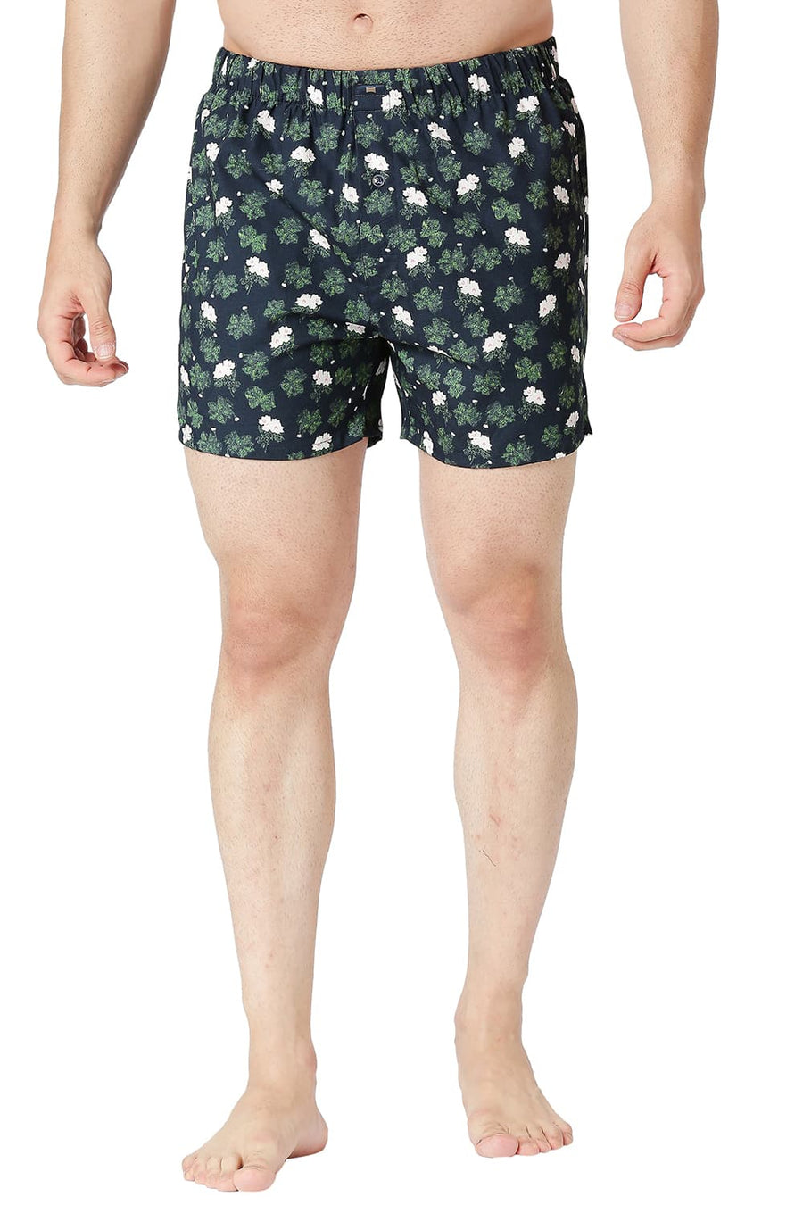 BASICS SLIM FIT SPELLBOUND NAVY COTTON PRINTED BOXER SHORTS