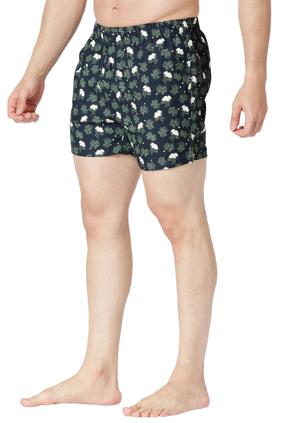 BASICS SLIM FIT SPELLBOUND NAVY COTTON PRINTED BOXER SHORTS