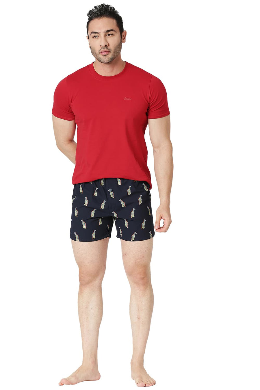 BASICS SLIM FIT SALUTE NAVY COTTON PRINTED BOXER SHORTS