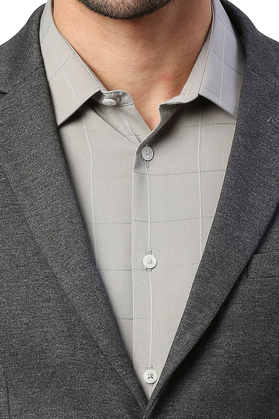 BASICS COMFORT FIT PEWTER POLY RAYON STRETCH KNIT BLAZERS