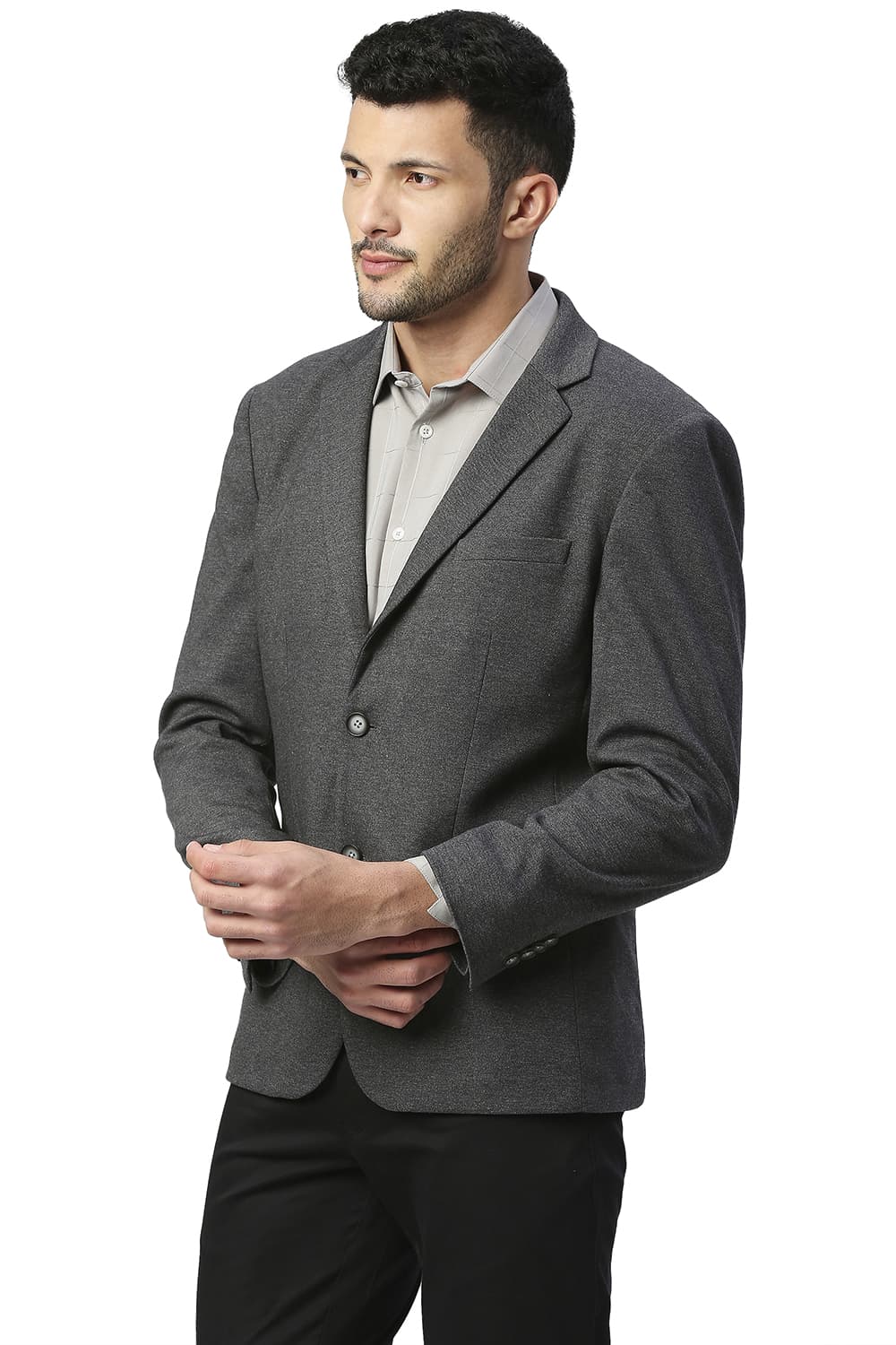 BASICS COMFORT FIT POLY RAYON STRETCH KNIT BLAZERS