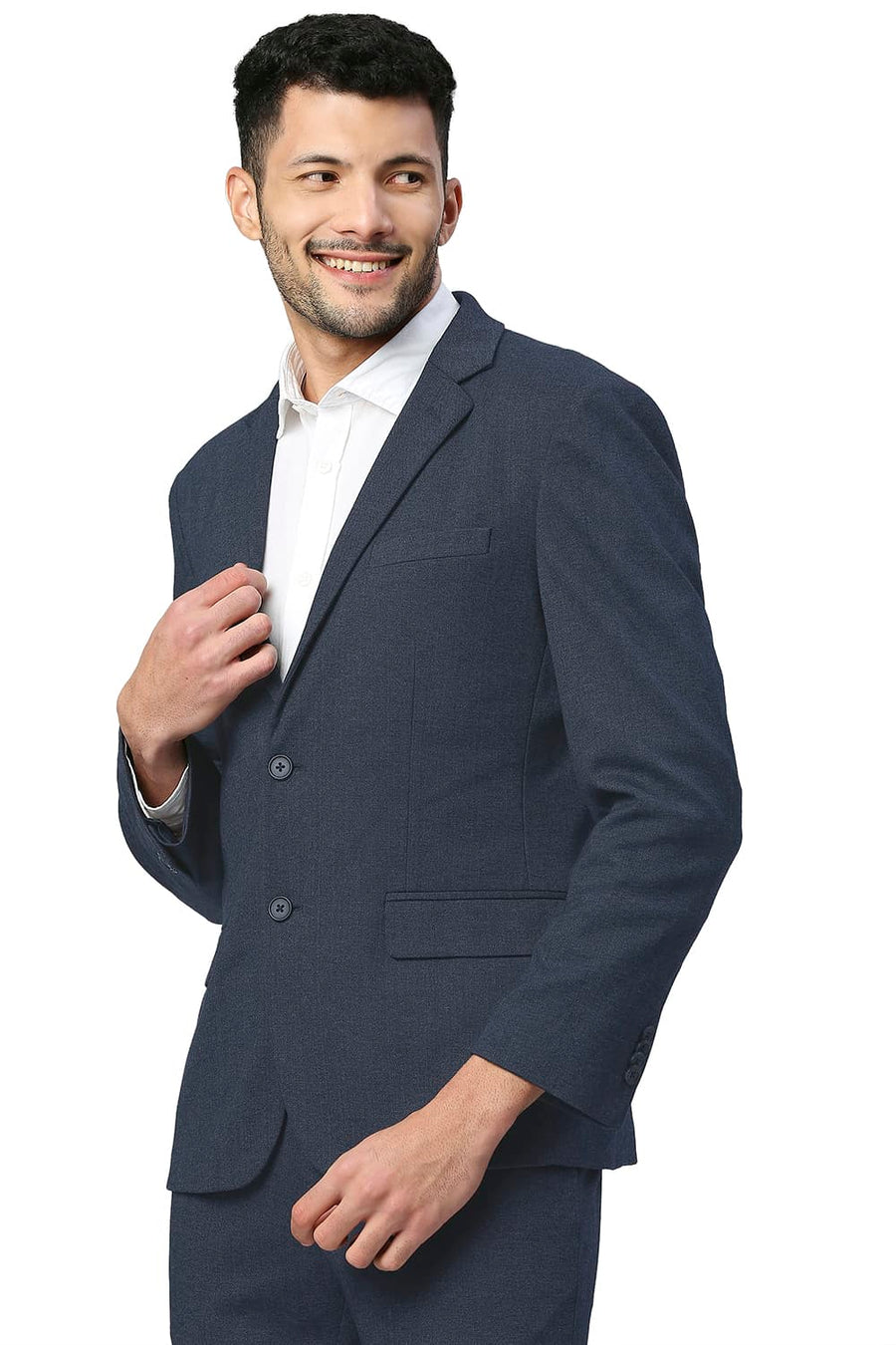 BASICS COMFORT FIT BLUE NIGHT POLY RAYON STRETCH KNIT BLAZERS