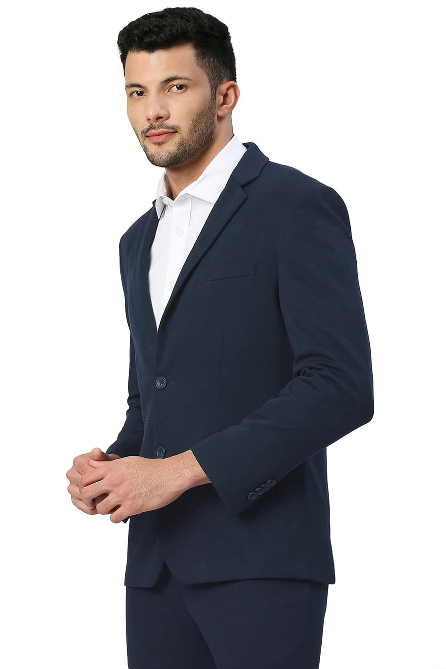 BASICS COMFORT FIT OUTER SPACE POLY RAYON STRETCH KNIT BLAZERS