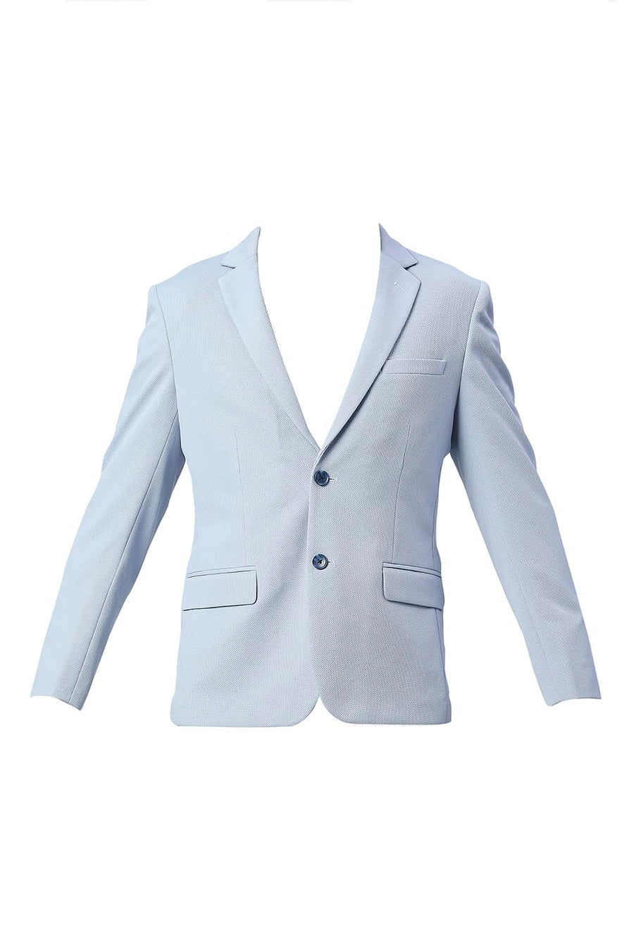 BASICS COMFORT FIT CERULEAN POLYESTER STRETCH KNIT BLAZERS