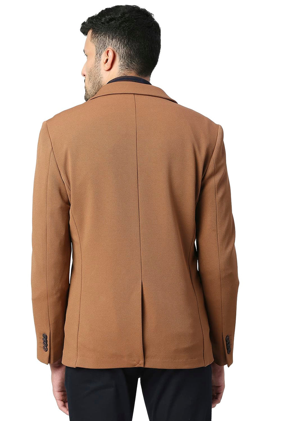 BASICS COMFORT FIT BRAN POLYESTER STRETCH KNIT BLAZERS
