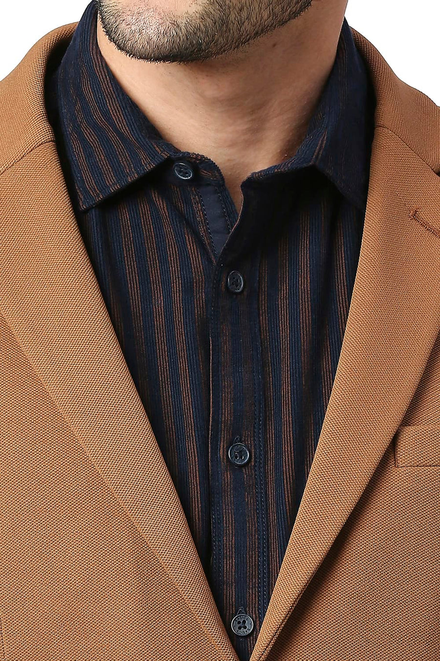 BASICS COMFORT FIT BRAN POLYESTER STRETCH KNIT BLAZERS