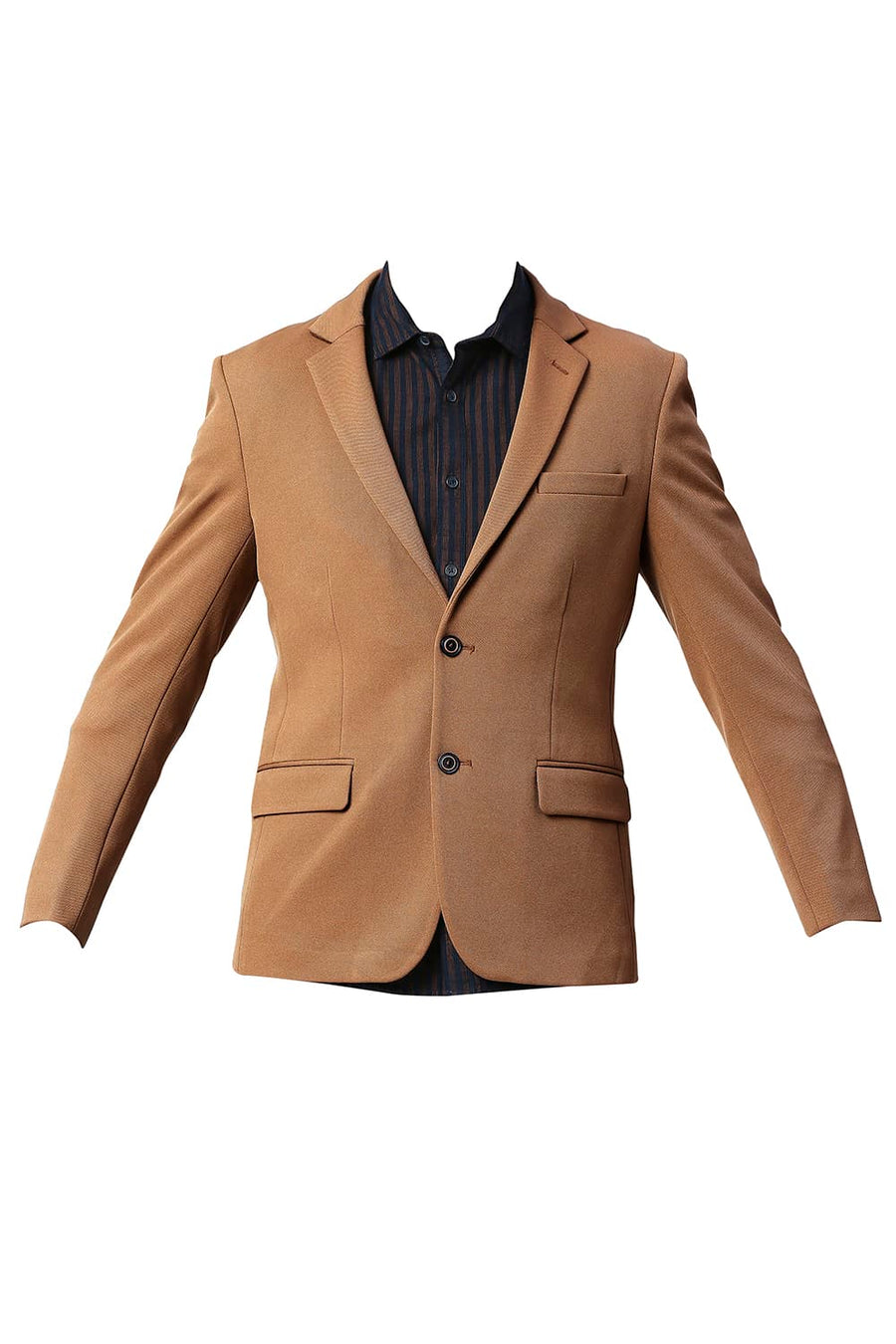 BASICS COMFORT FIT BRAN POLYESTER STRETCH KNIT BLAZERS