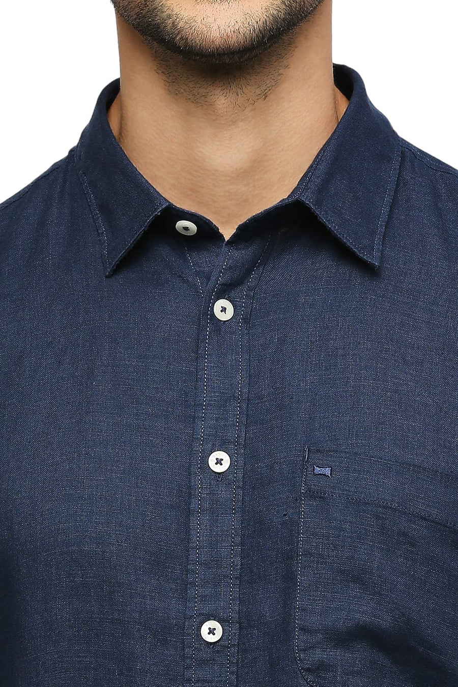 BASICS SLIM FIT NAVY INSIGNIA LINEN SHIRT