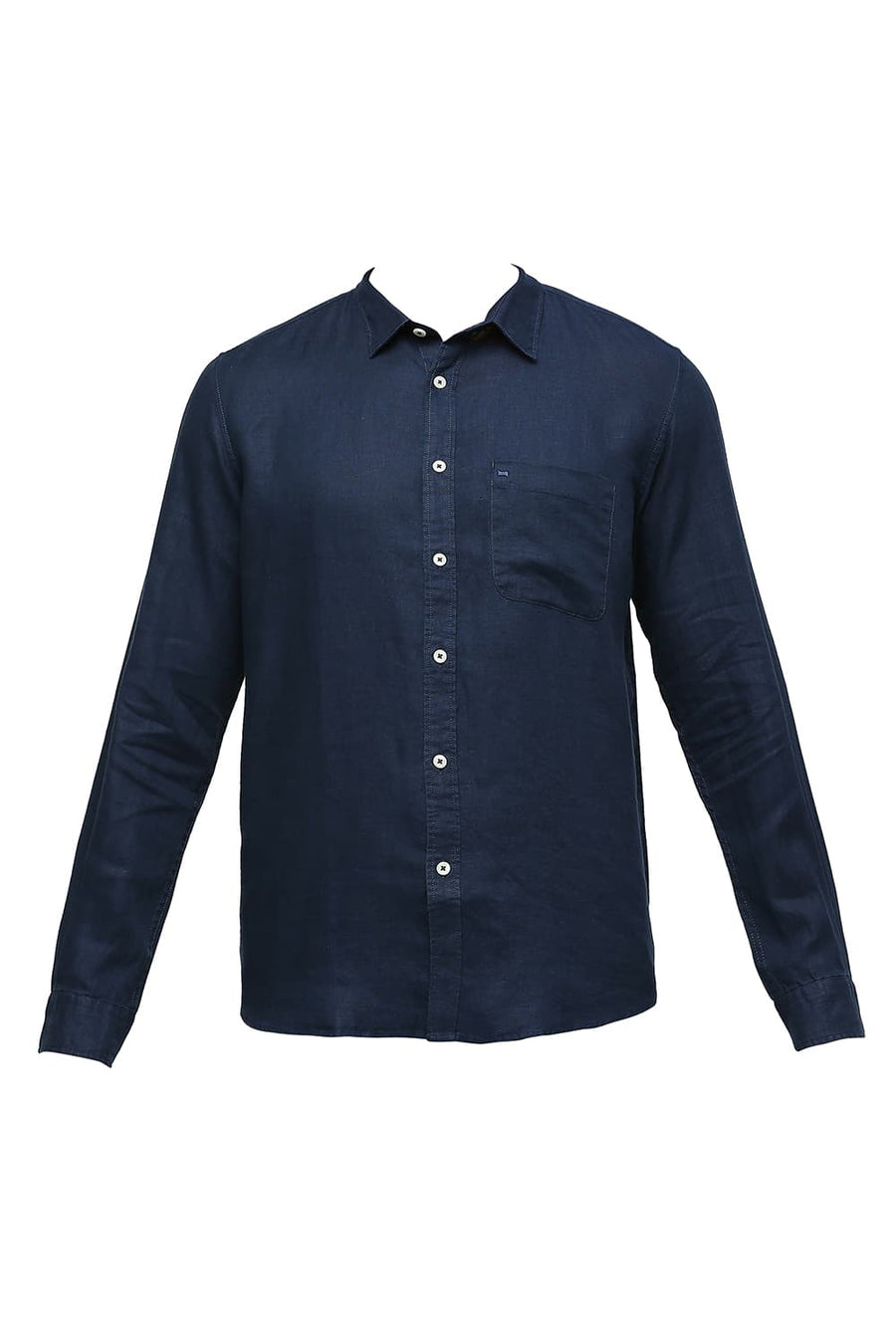 BASICS SLIM FIT NAVY INSIGNIA LINEN SHIRT