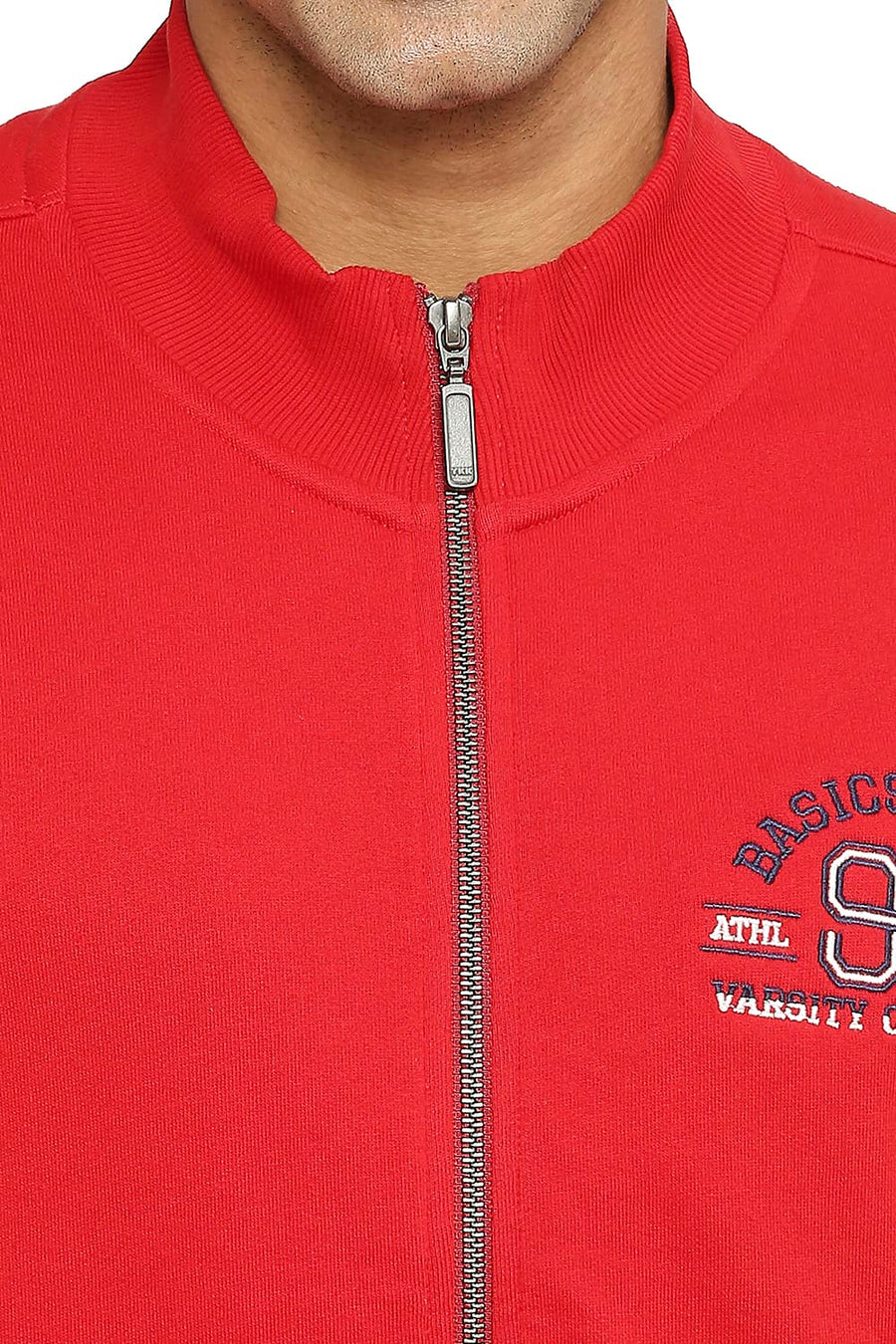 BASICS COMFORT FIT CHILLI PEPPER COTTON NON BRUSHED FLEECE HIGH NECK JACKET