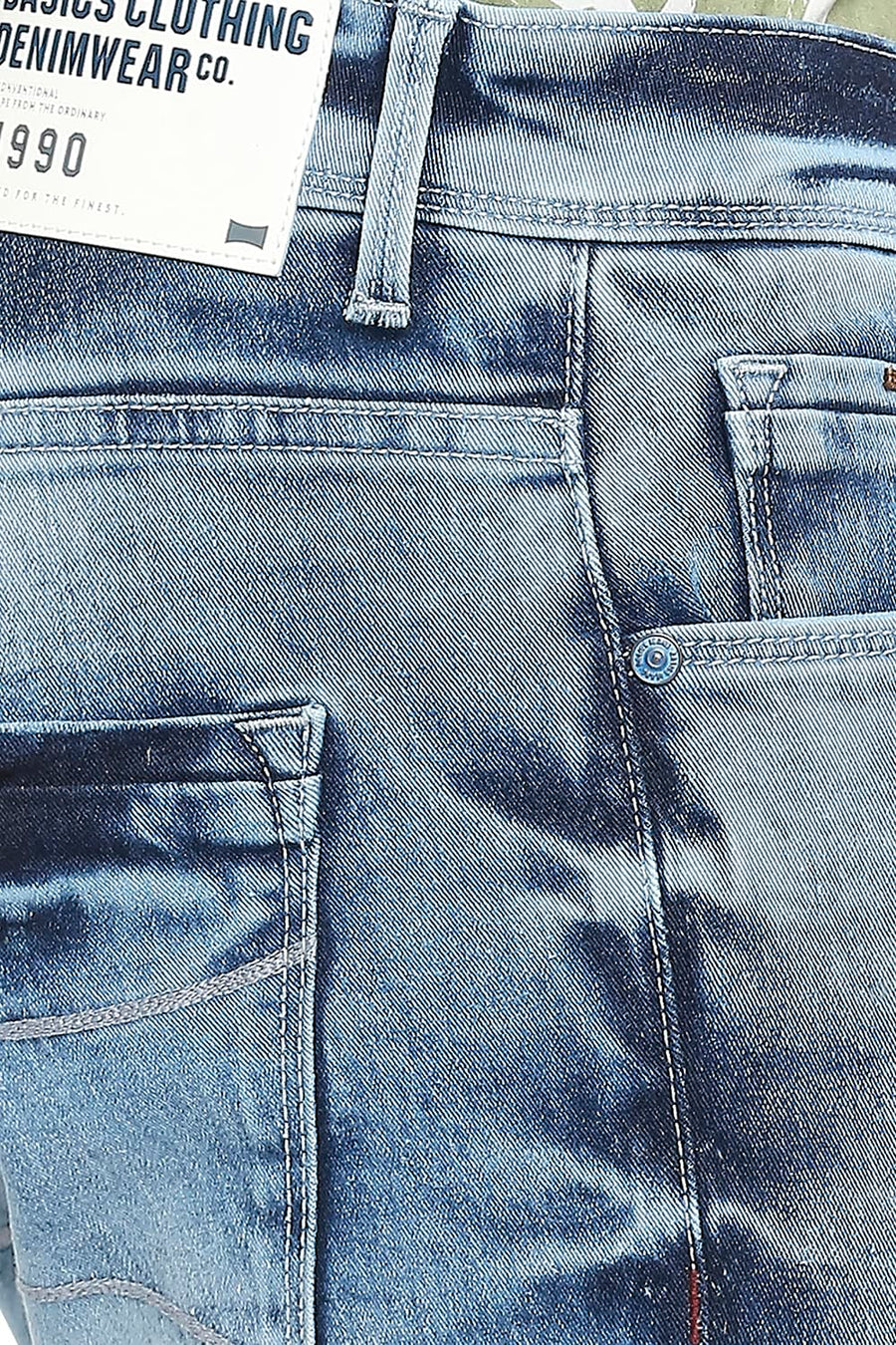BASICS BLADE FIT FADED DENIM STRETCH JEANS