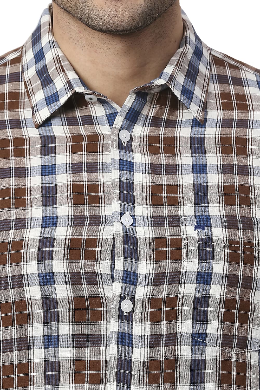 BASICS SLIM FIT COTTON LINEN CHECKS HALFSLEEVES SHIRT